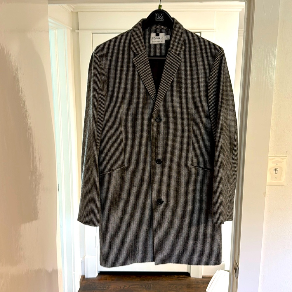 Topman Checkered Overcoat - L